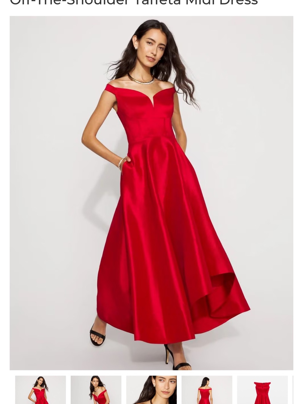 White House Black Market Red Off-the-Shoulder Taffeta Midi Dress - Picture 7 of 7